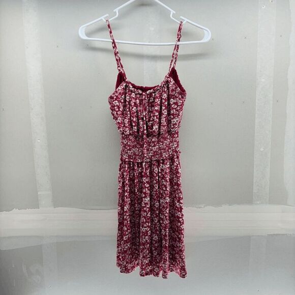 Mi ami Red White Flowers All Over Mini Dress Size XXS Adjustable Straps Cottage - Picture 1 of 5